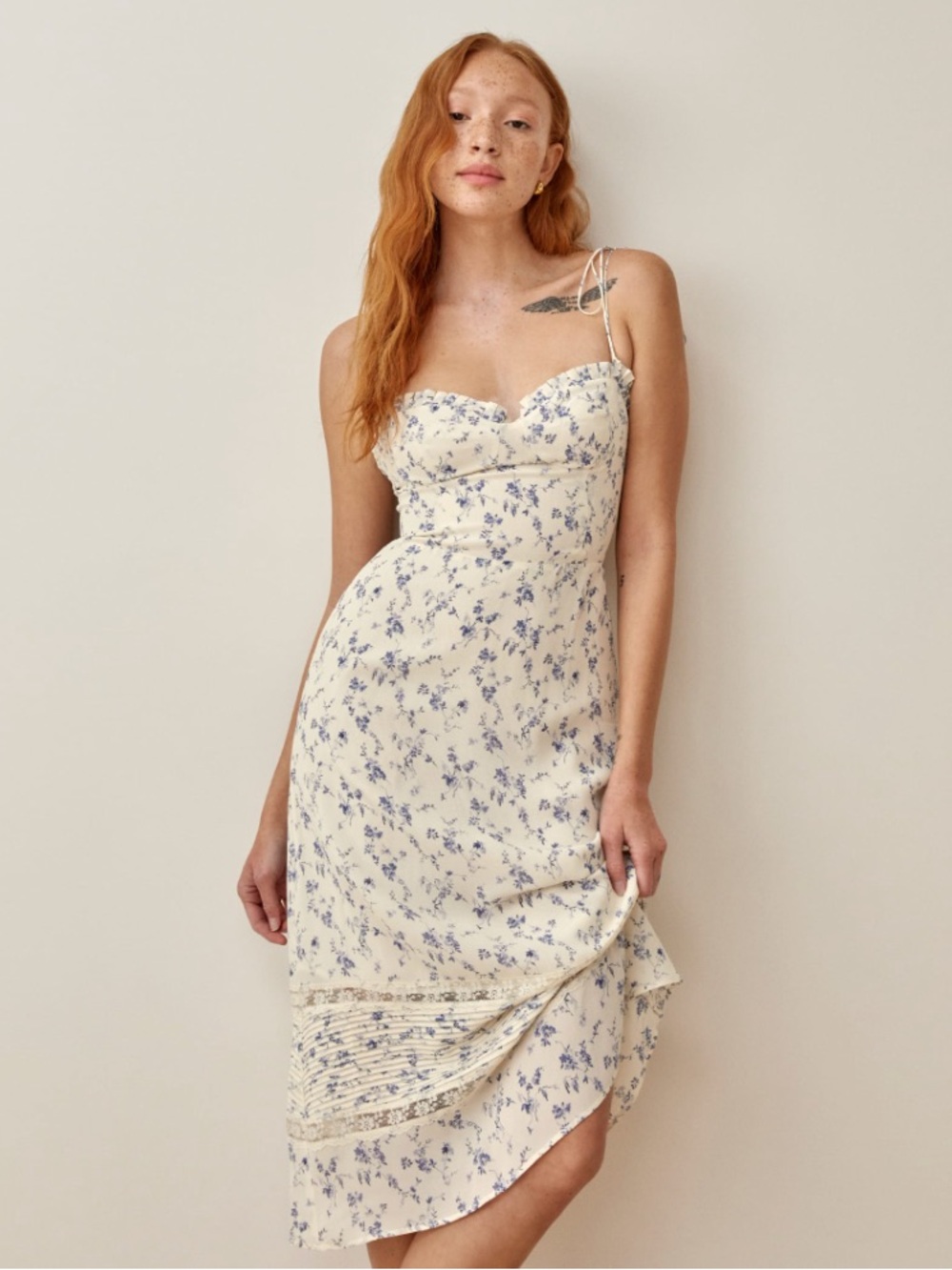 Reformation Ronan Dress Sinead Blue & White Midi Dress
